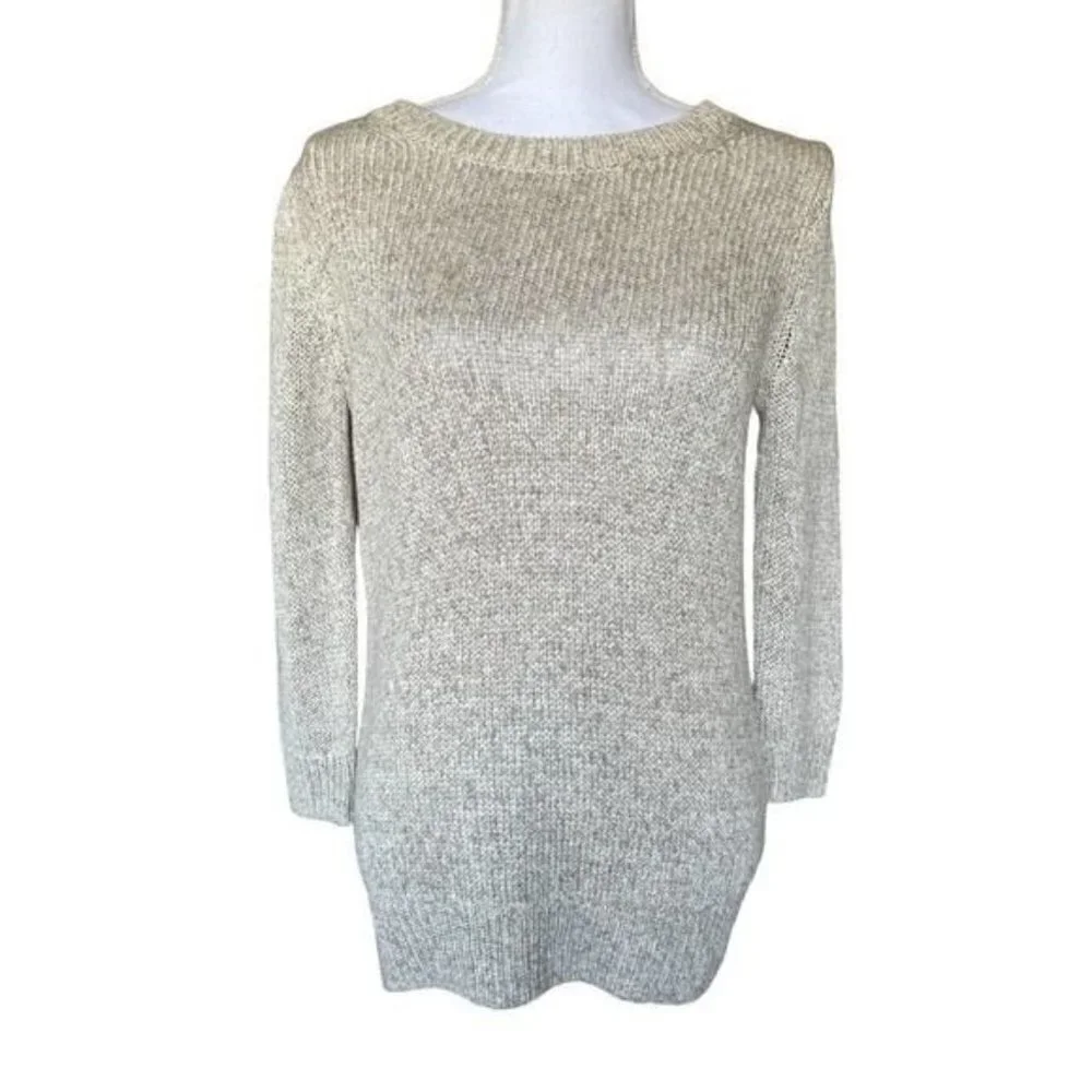 J. CREW Women's Sweater Sz Small Oatmeal Knit Ribbed Collar Hem Wrist Soft NEW